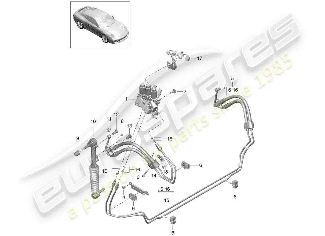 porsche 2017 (991-2) línea hidráulica diagrama de piezas
