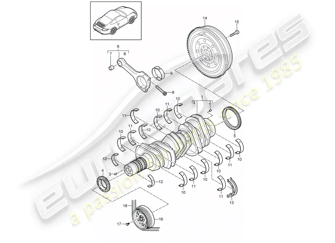 porsche 2009 (997-2) cigüeñal diagrama de piezas