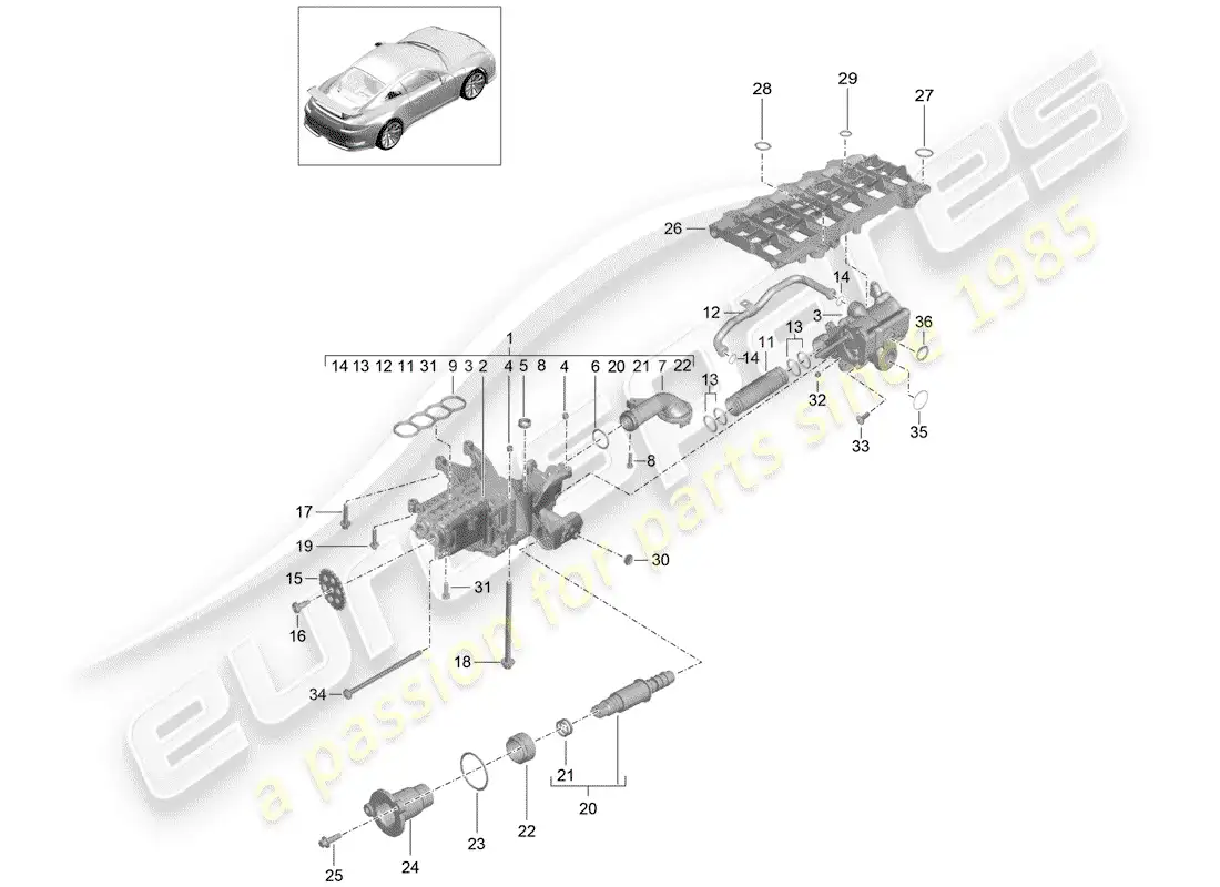 porsche 2016 (991-1 r/gt3/rs) bomba de aceite diagrama de piezas