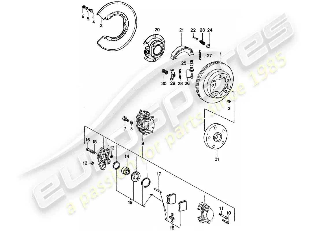 porsche 1975 (911 turbo) frenos de disco - freno de mano diagrama de piezas