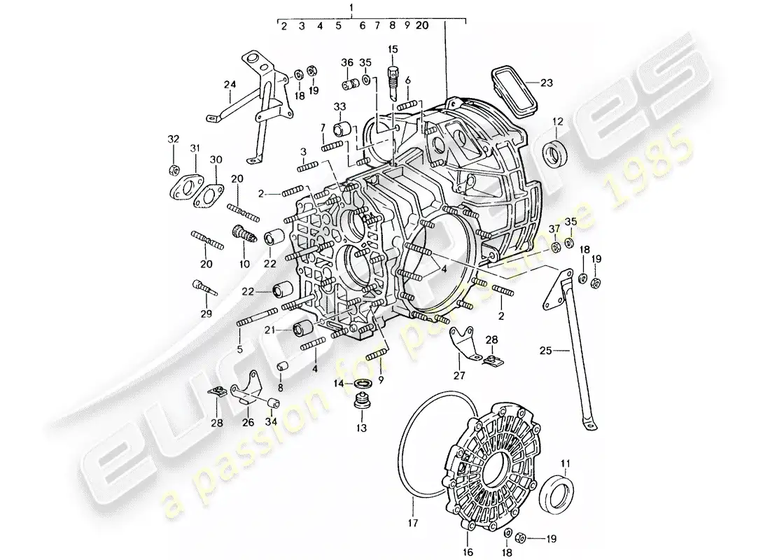 porsche 1990 (964) transmisión de repuesto - lista para instalación - diagrama de piezas de la caja de transmisión
