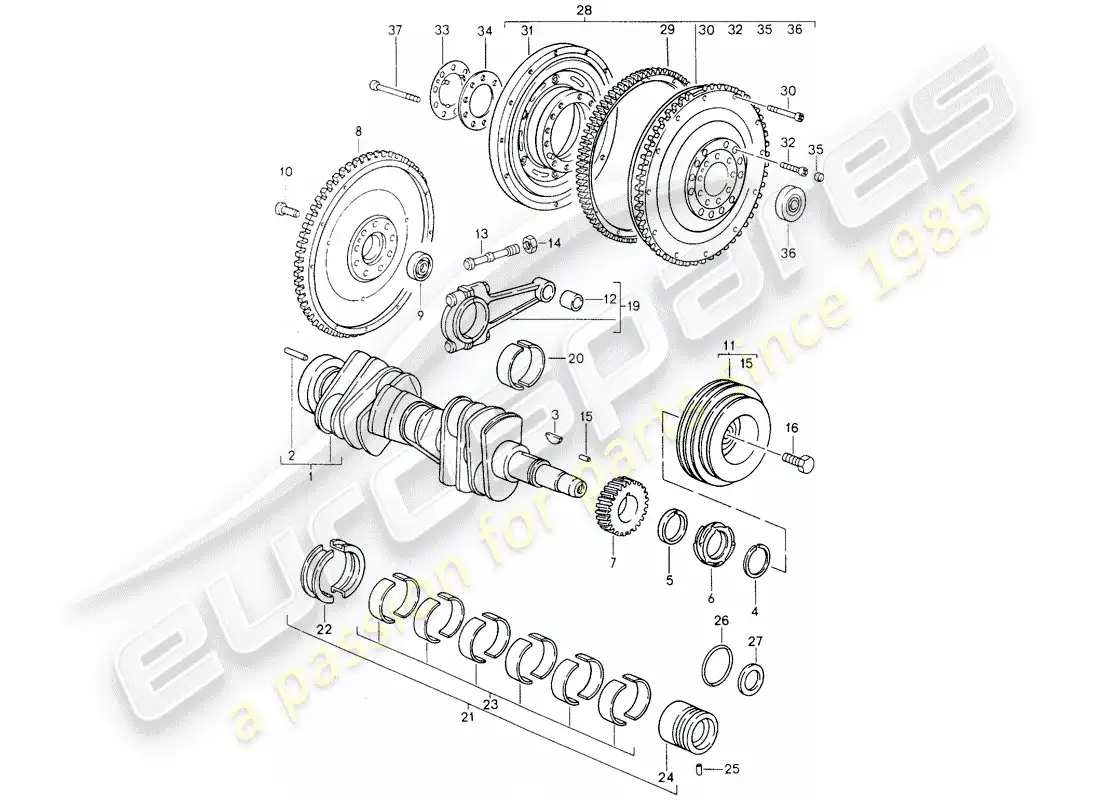 porsche 1992 (964) cigüeñal diagrama de piezas
