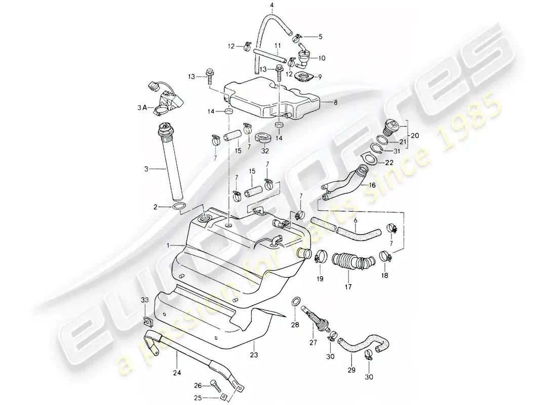 porsche 1992 (964) depósito de combustible diagrama de piezas