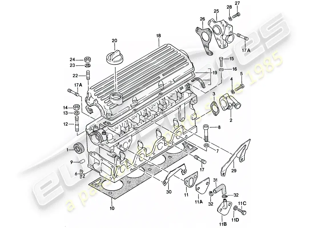 porsche 1976 (924) cabeza de cilindro diagrama de piezas
