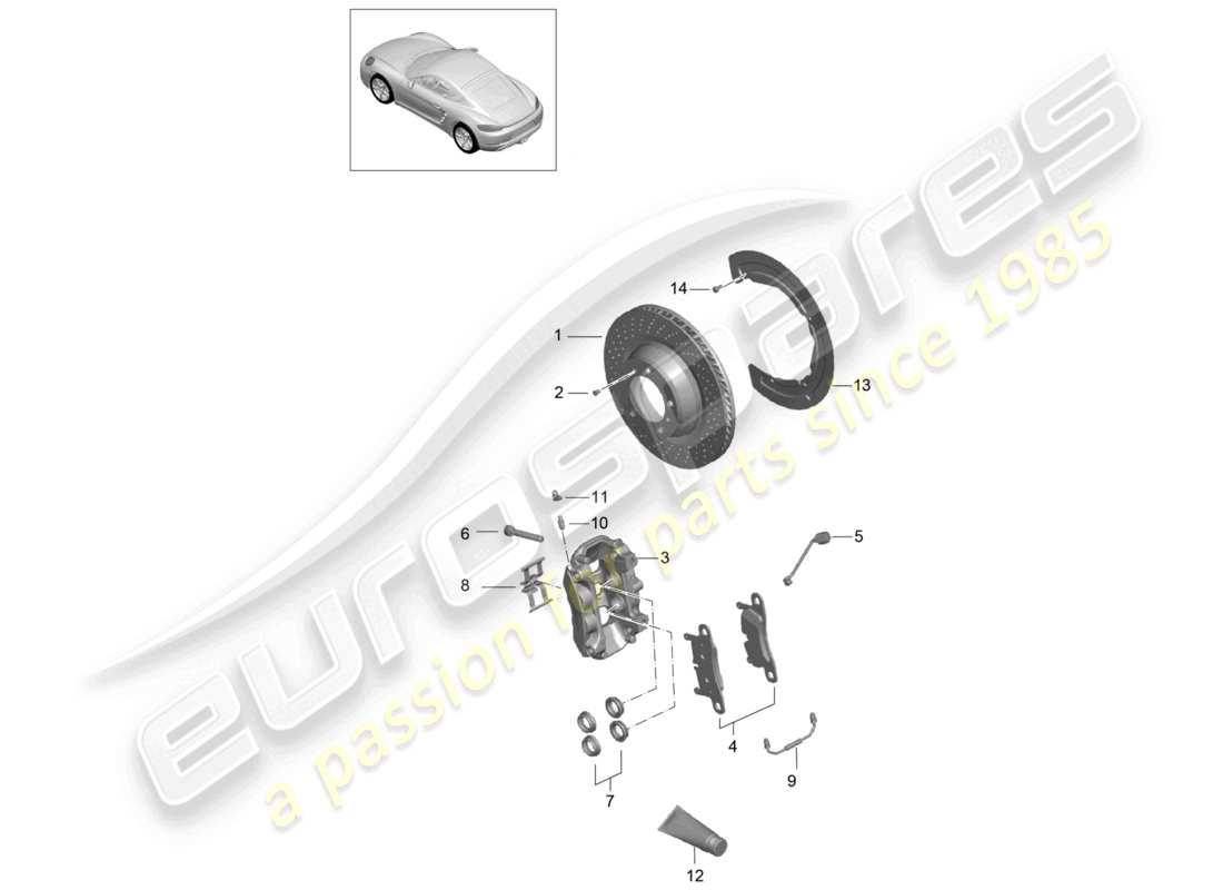 porsche 2021 (718 cayman) diagrama de piezas del eje trasero del freno de disco