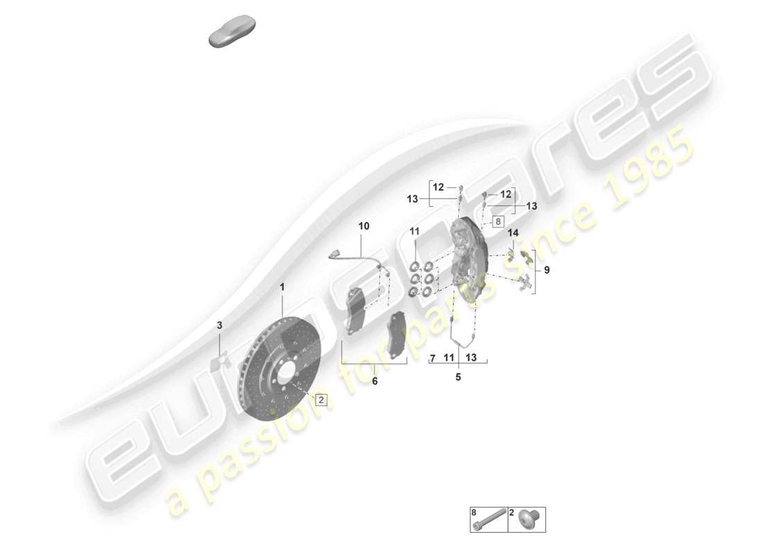 porsche 2021 (992-1 gt3/rs/st) diagrama de piezas del eje delantero del pccb del freno de disco