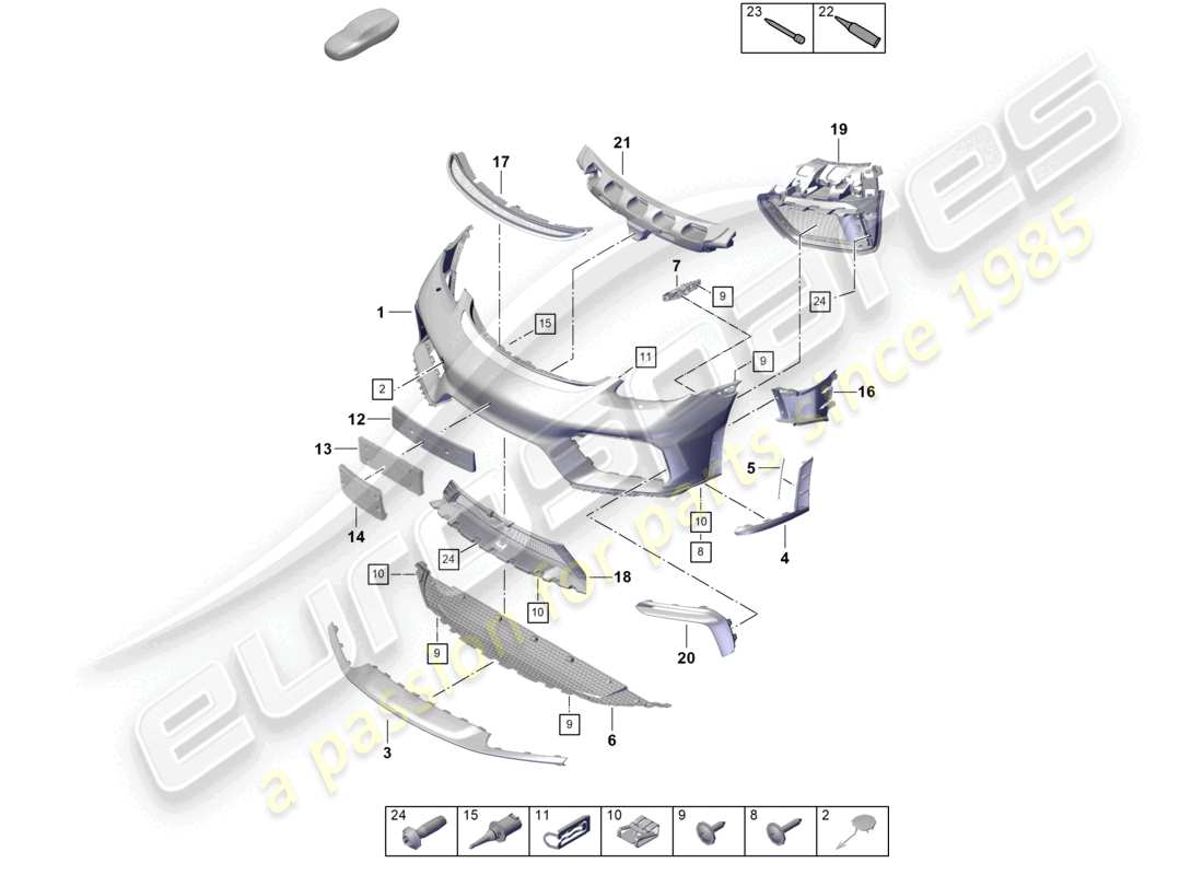 porsche 2021 (718 boxster spyder) diagrama de pieza del parachoques delantero
