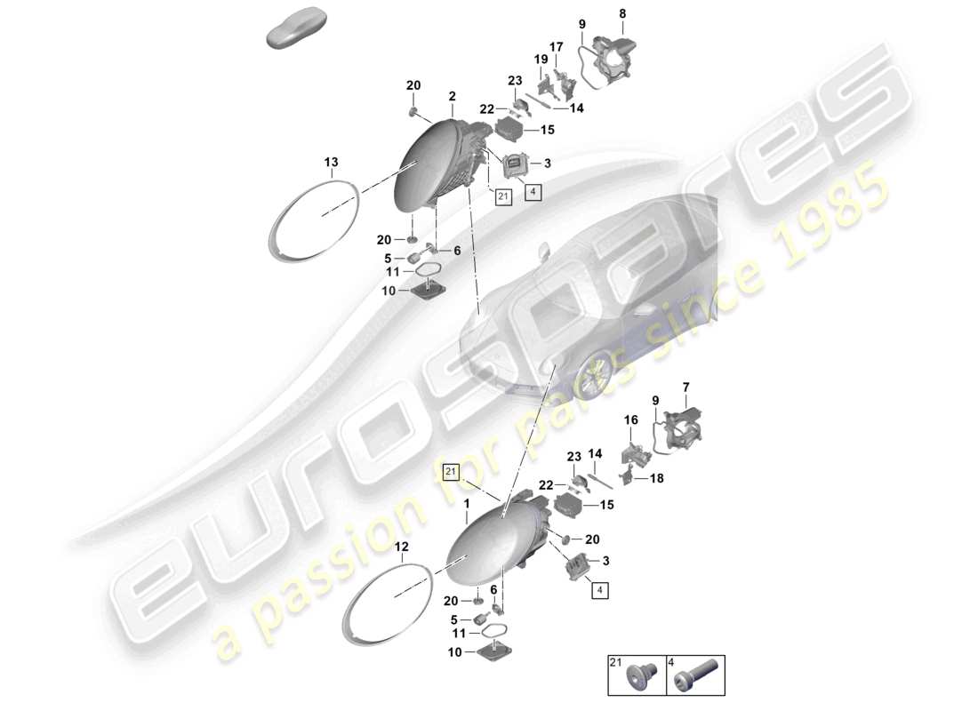 porsche 2024 (992-2) diagrama de piezas del faro led