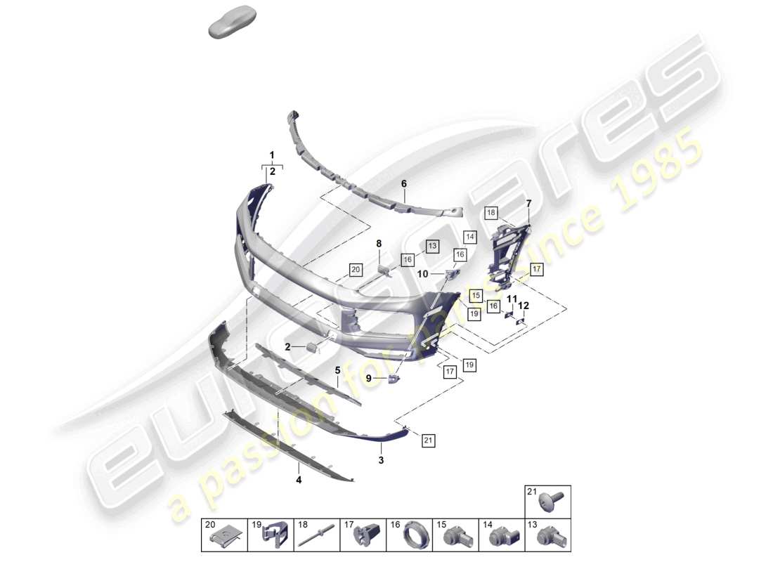 porsche 2025 (cayenne e3 pa) diagrama de pieza del parachoques delantero