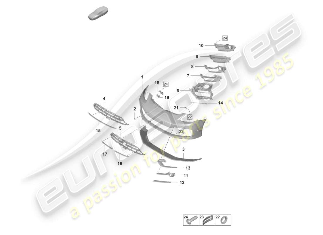 porsche 2022 (panamera 971-2) diagrama de piezas del paquete sport design del parachoques delantero