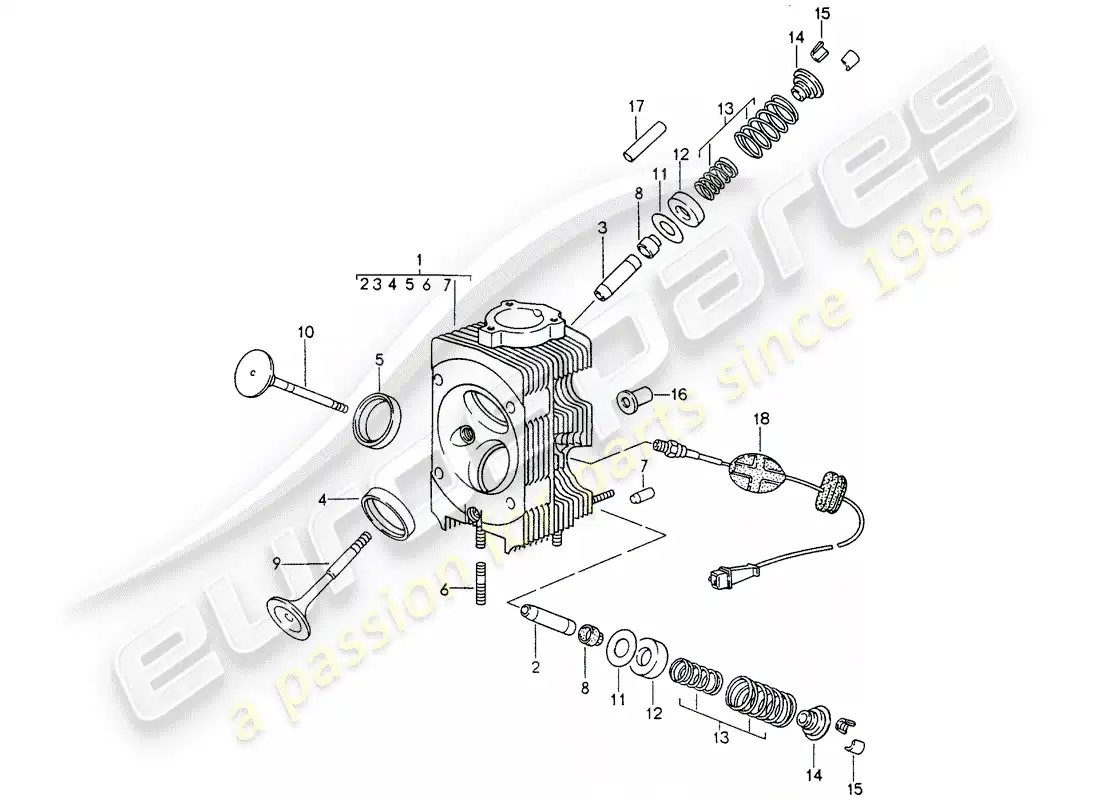 porsche 1996 (993) cabeza de cilindro diagrama de piezas