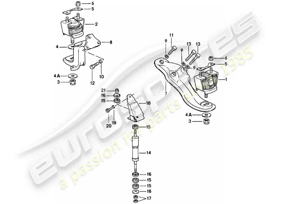 porsche 1981 (924) suspensión del motor diagrama de piezas