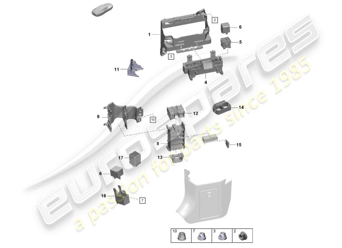 porsche 2023 (718 boxster spyder) diagrama de piezas del tablero de control eléctrico central