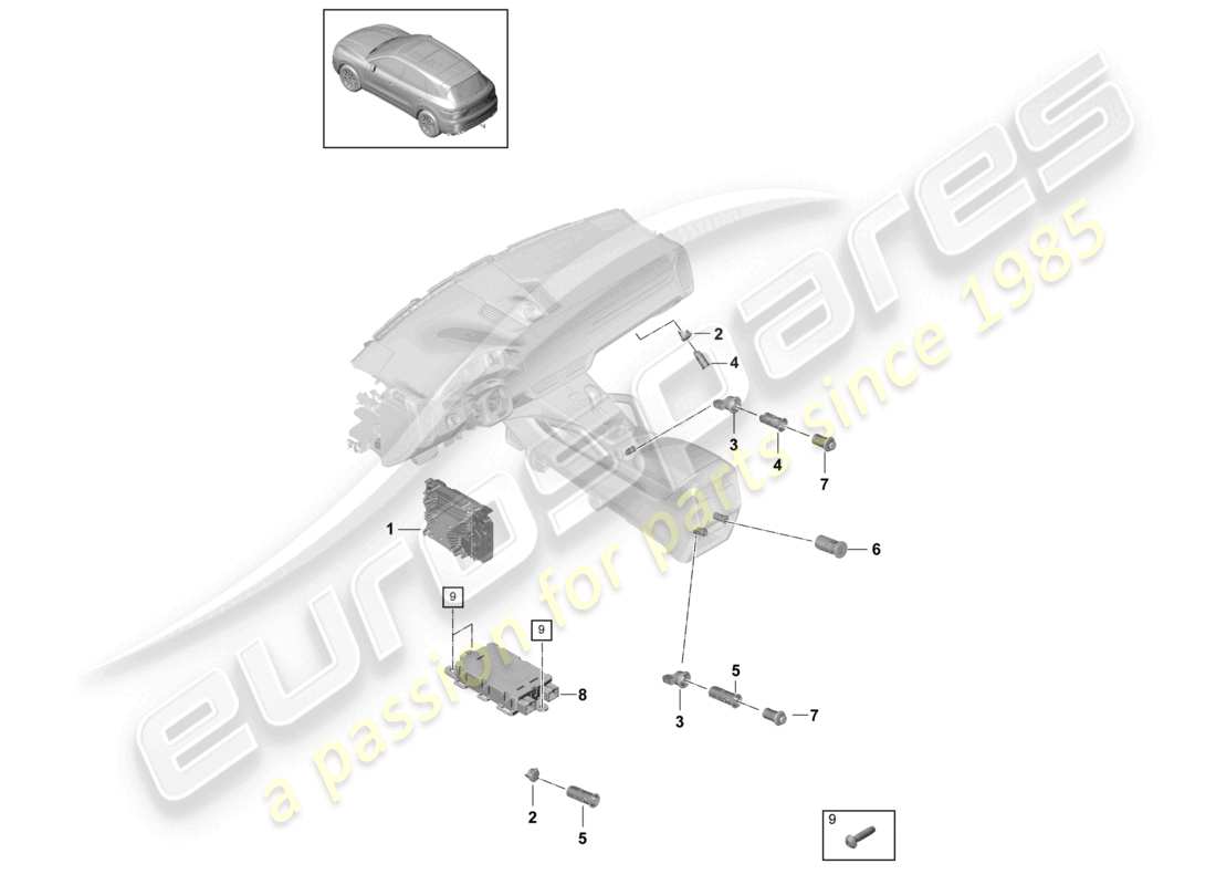 porsche 2022 (cayenne e3 9ya/9yb) diagrama de piezas del enchufe del convertidor de voltaje y del enchufe de carga
