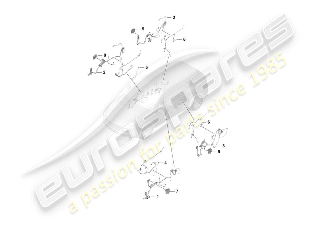 porsche 2022 (cayenne e3 9ya/9yb) diagrama de piezas de los mazos de cables de las puertas delanteras y traseras de las unidades de control de las puertas