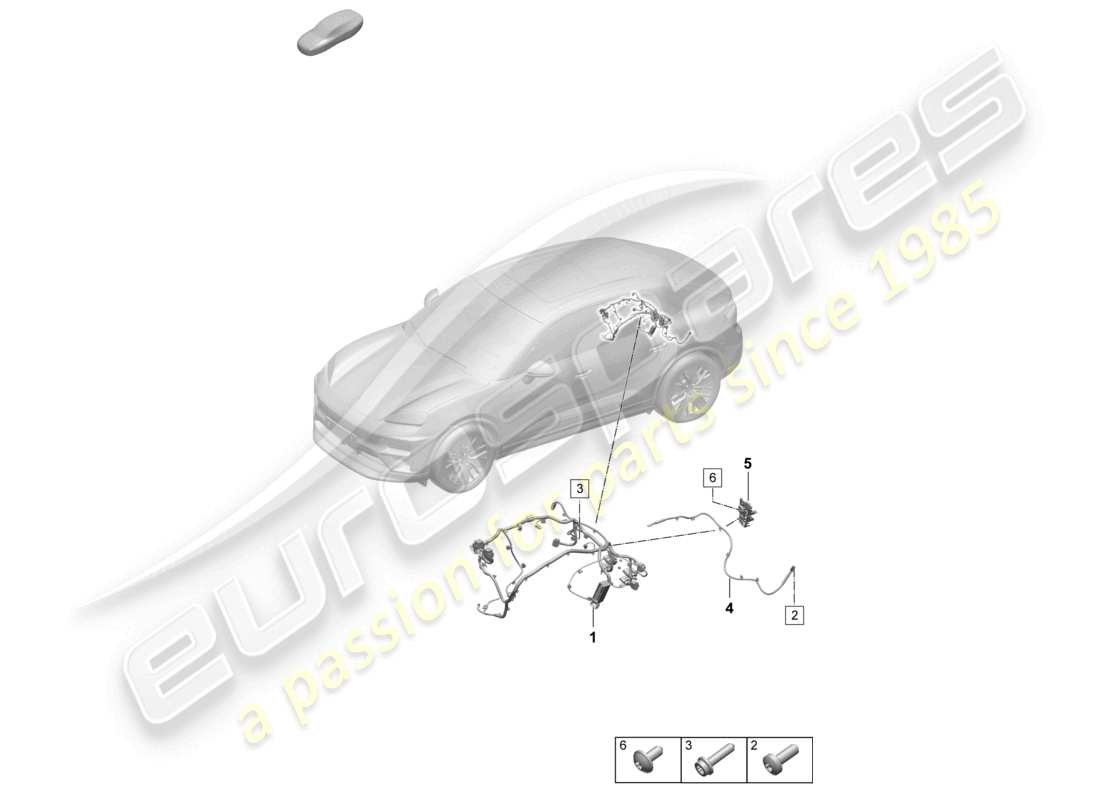 porsche 2025 (macan-e) diagrama de piezas del arnés de cableado para precableado del motor