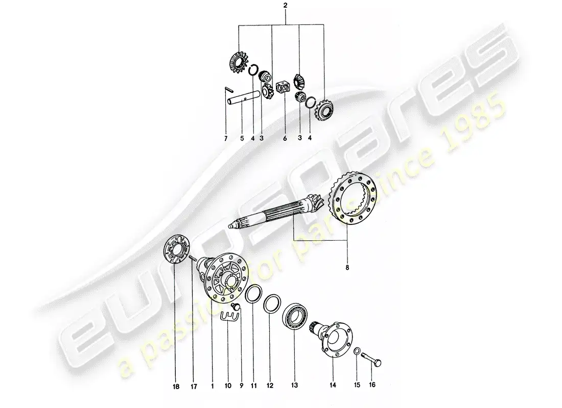 porsche 1975 (911 turbo) diferencial diagrama de piezas