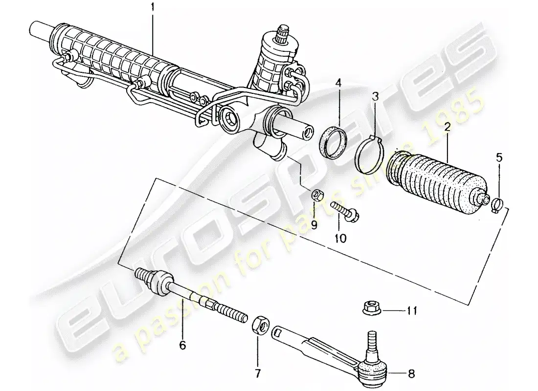 porsche 2004 (986 boxster) dirección asistida - engranaje de dirección diagrama de piezas