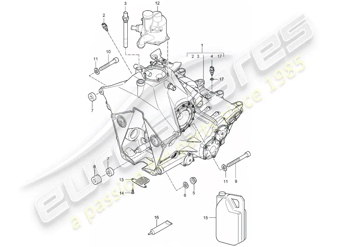 porsche 2005 (carrera gt) transmisión de repuesto - lista para instalación - junta roscada - diagrama de piezas motor