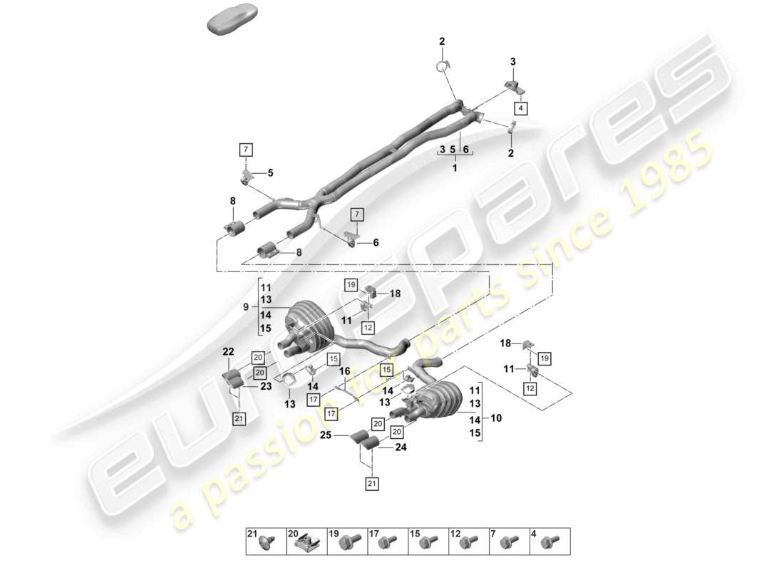 porsche 2022 (panamera 971-2) sistema de escape versión deportiva silenciador delantero silenciador trasero diagrama de piezas del tubo de escape