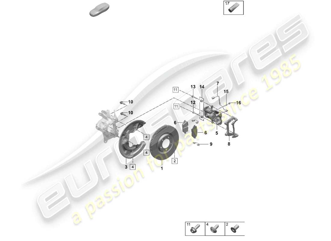 porsche 2025 (macan-e) freno de disco eje trasero negro brillante diagrama de piezas