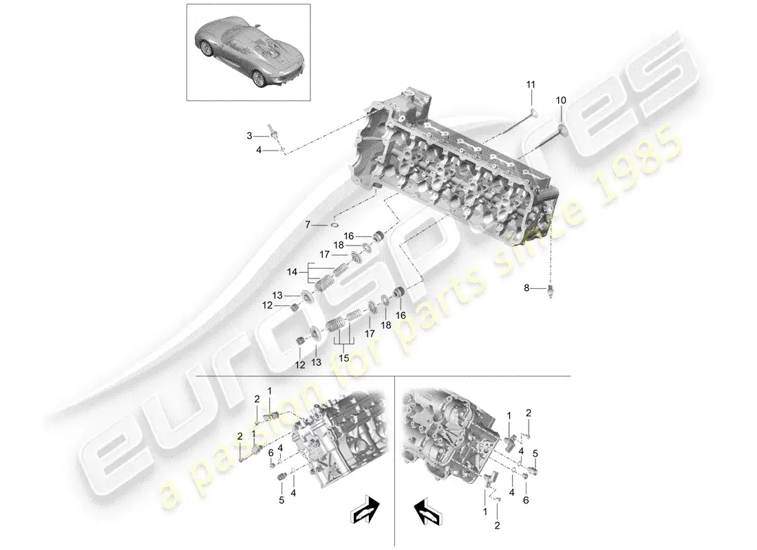 porsche 2015 (918 spyder) cabeza de cilindro diagrama de piezas