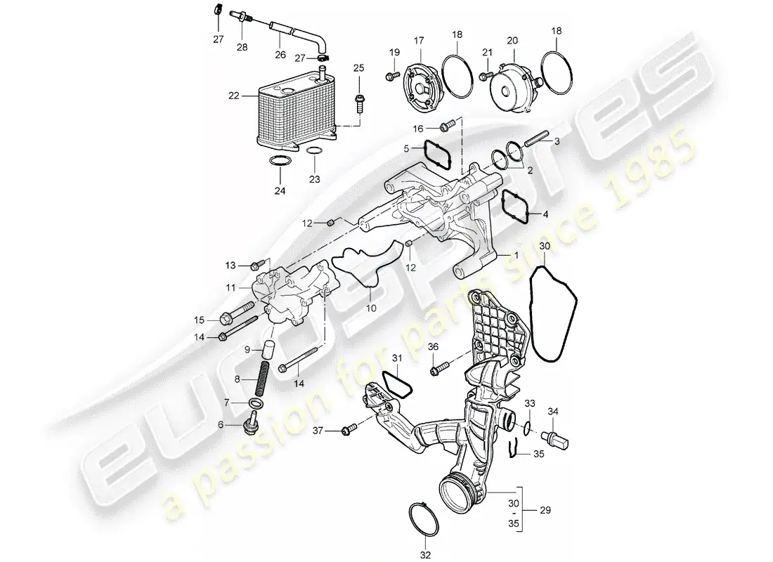 porsche 2007 (987 boxster) bomba de aceite diagrama de piezas