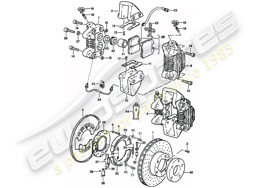 porsche 1988 (911) freno - eje trasero diagrama de piezas