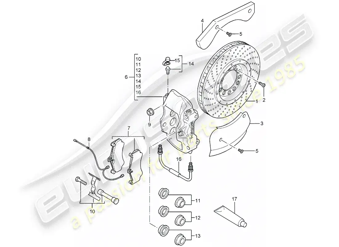 porsche 2005 (carrera gt) frenos de disco - eje trasero diagrama de piezas