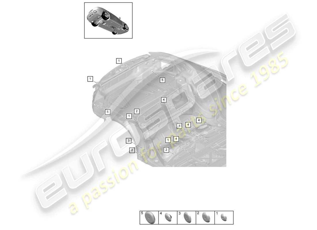 porsche 2022 (panamera 971-2) diagrama de piezas del extremo trasero de los tapones