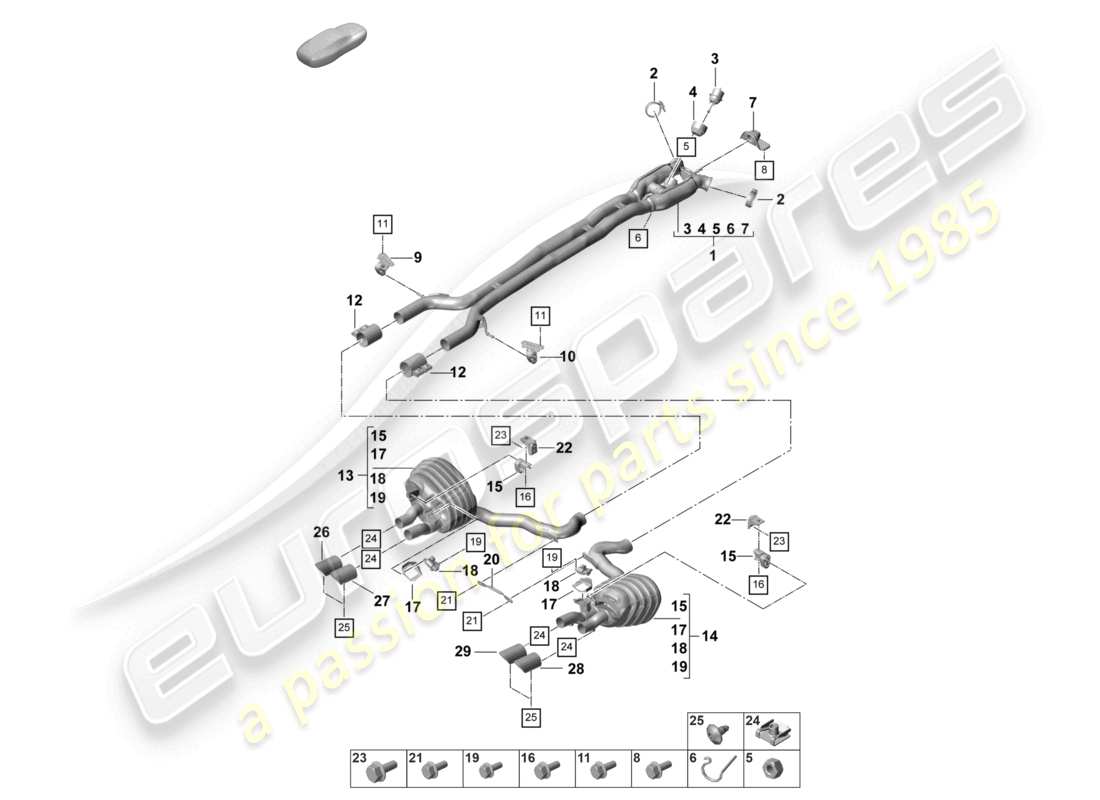 porsche 2022 (panamera 971-2) sistema de escape versión deportiva silenciador delantero silenciador trasero diagrama de piezas del tubo de escape