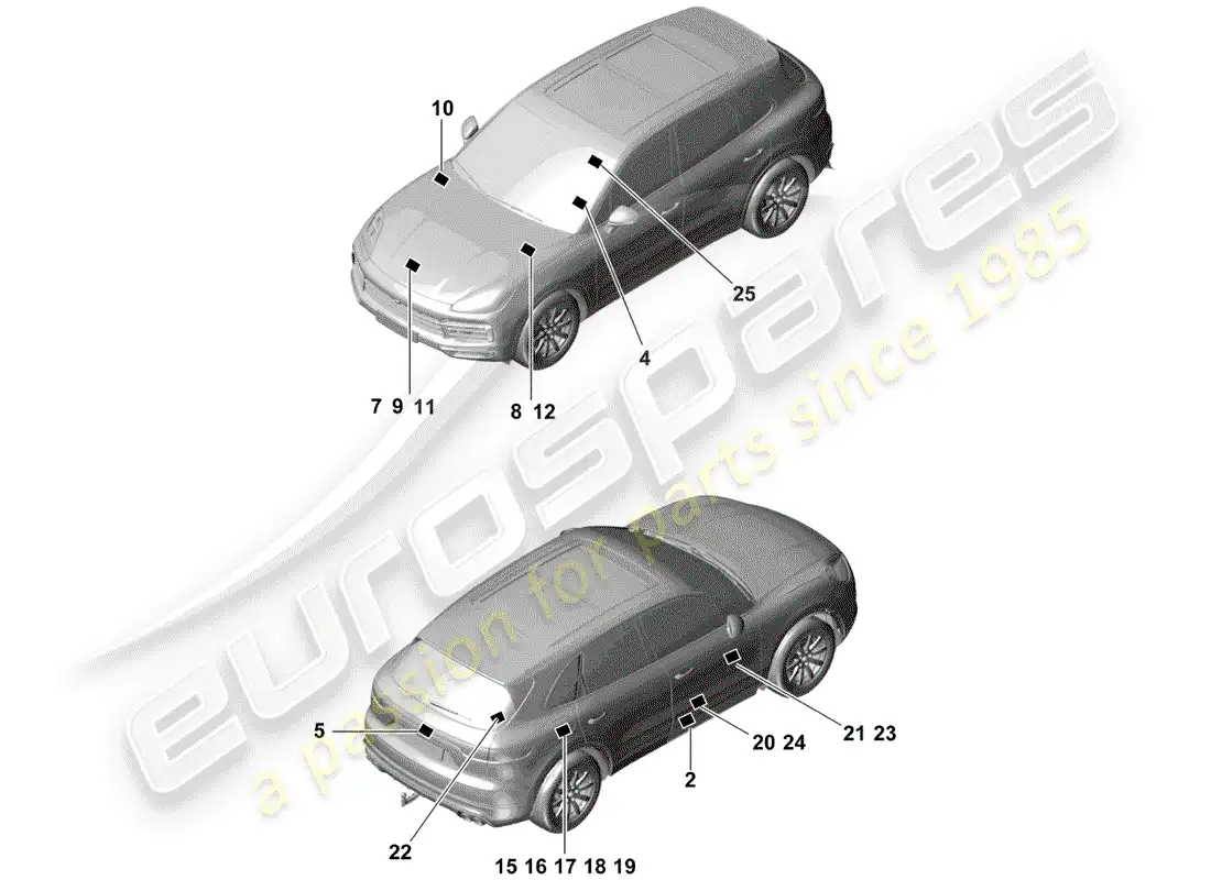 porsche 2018 (cayenne e3 9ya/9yb) señales/avisos diagrama de piezas
