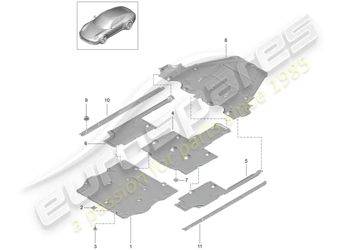 porsche 2012 (991-1) revestimiento de bajos diagrama de piezas
