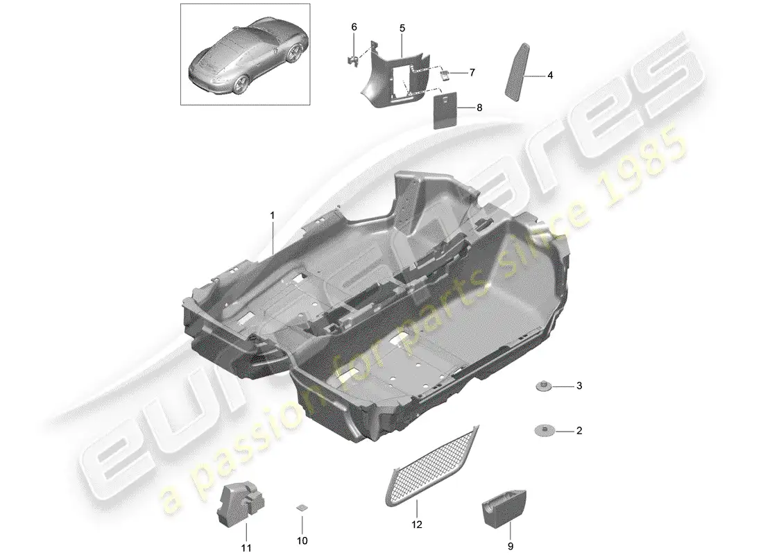 porsche 2012 (991-1) cubierta de piso diagrama de piezas