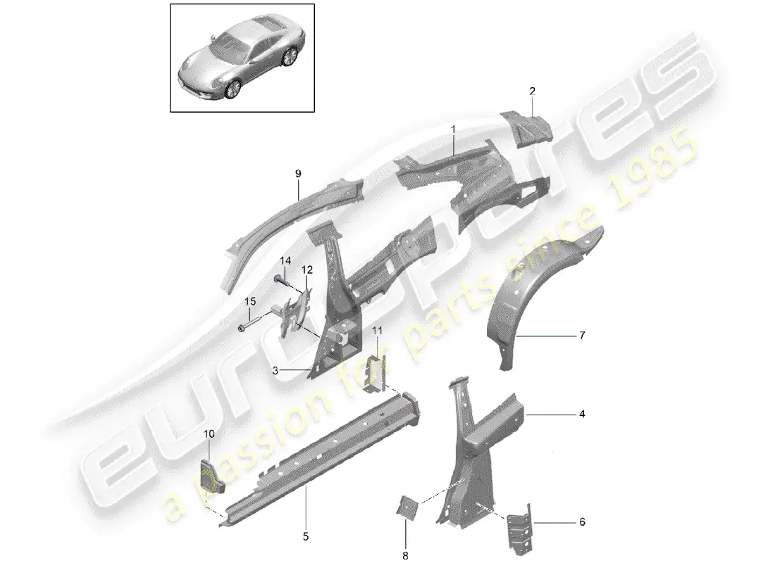 porsche 2014 (991-1) panel lateral diagrama de piezas