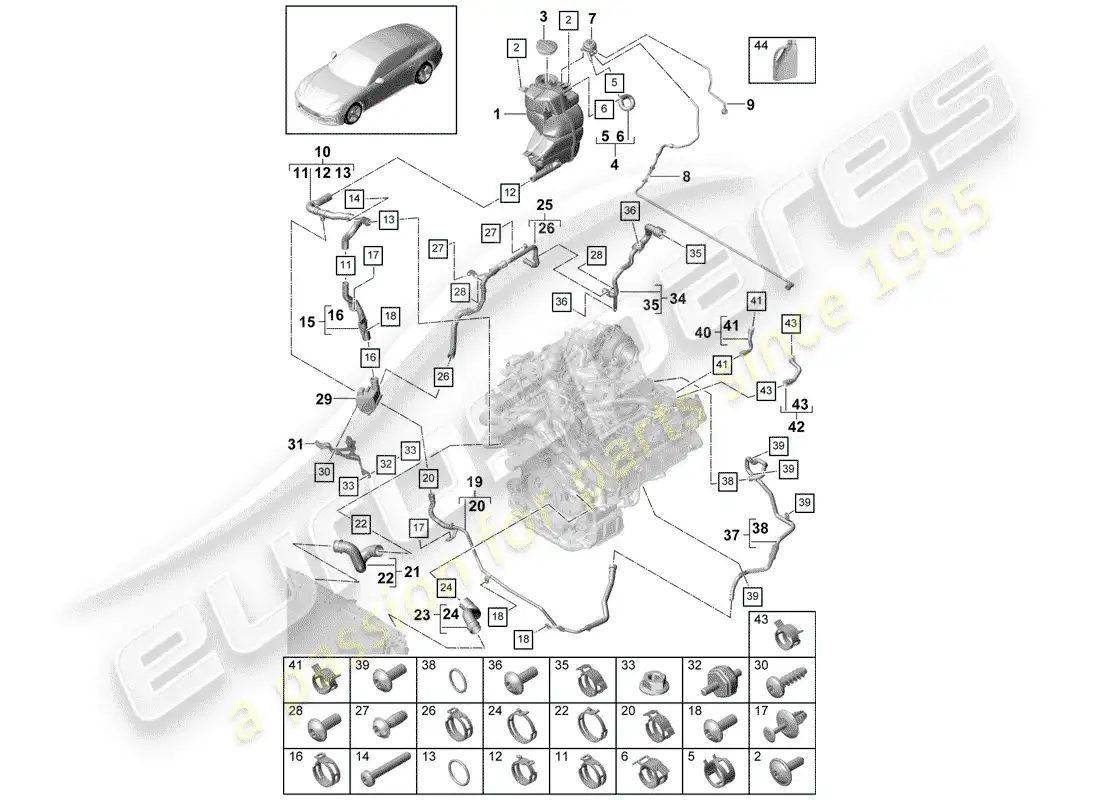 porsche 2019 (panamera 971-1) water cooling diagrama de piezas
