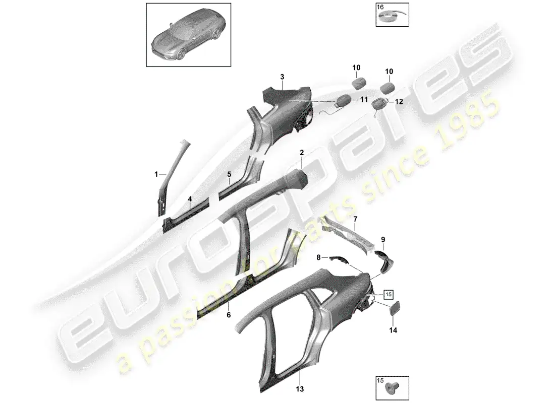porsche 2020 (panamera 971-1) panel lateral diagrama de piezas