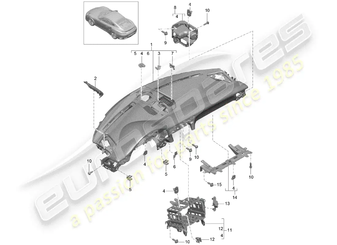 porsche 2017 (991-2 turbo) moldura del panel de instrumentos diagrama de piezas