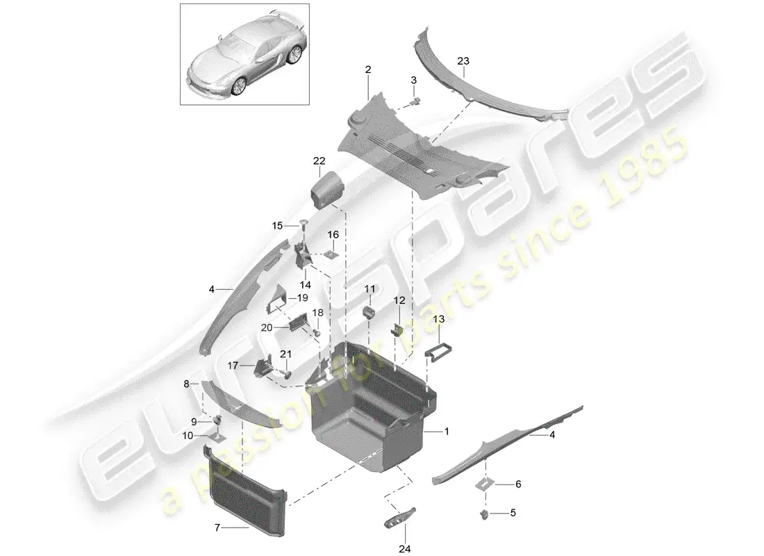 porsche 2016 (981 cayman gt4) forro de bota diagrama de piezas