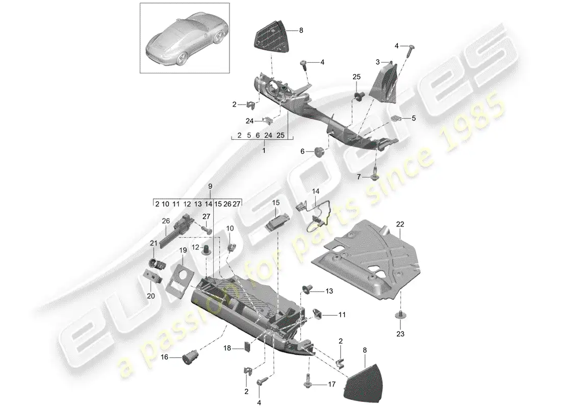 porsche 2014 (991-1) guantera diagrama de piezas