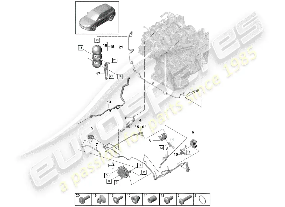 porsche 2019 (cayenne e3 9ya/9yb) sistema de vacío diagrama de piezas