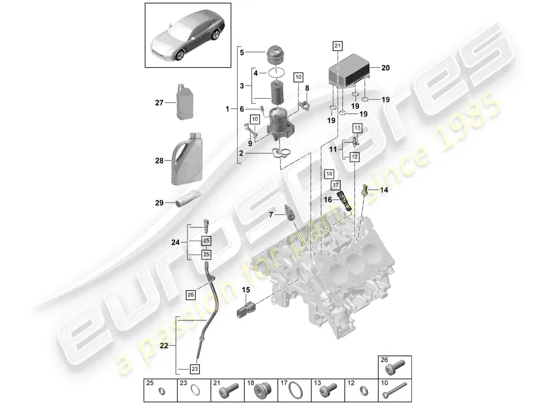 porsche 2017 (panamera 971-1) diagrama de piezas del filtro de aceite