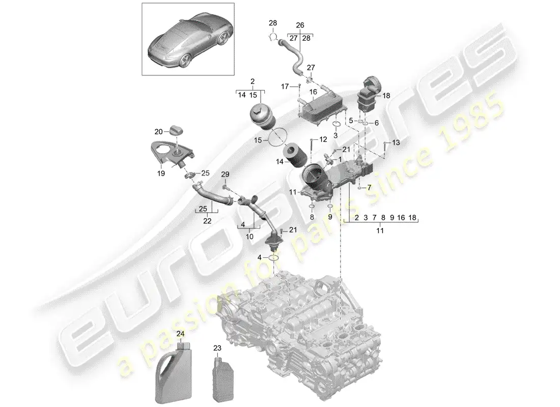 porsche 2014 (991-1) lubricación del motor diagrama de piezas