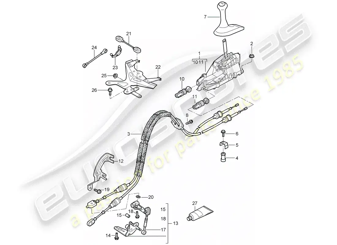 porsche 2008 (987 boxster) control de transmisión diagrama de piezas