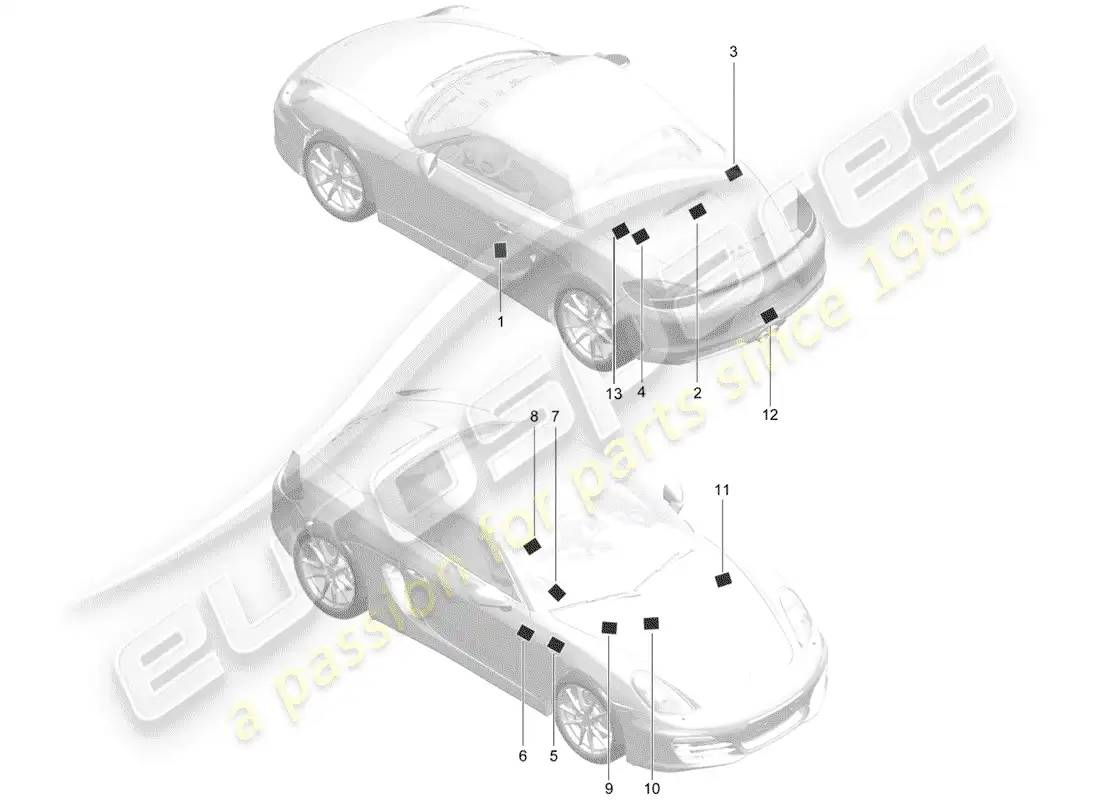 porsche 2013 (981 boxster) señales/avisos diagrama de piezas