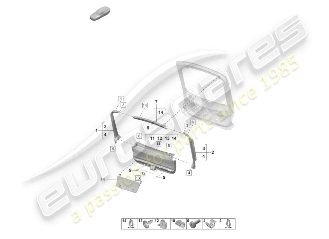 porsche 2022 (panamera 971-2) diagrama de piezas del panel de revestimiento interior de la tapa trasera