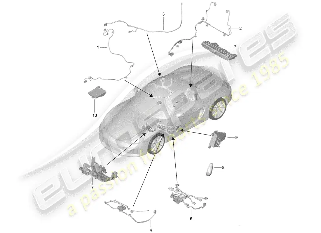 porsche 2016 (981 boxster spyder) cableando arneses diagrama de piezas