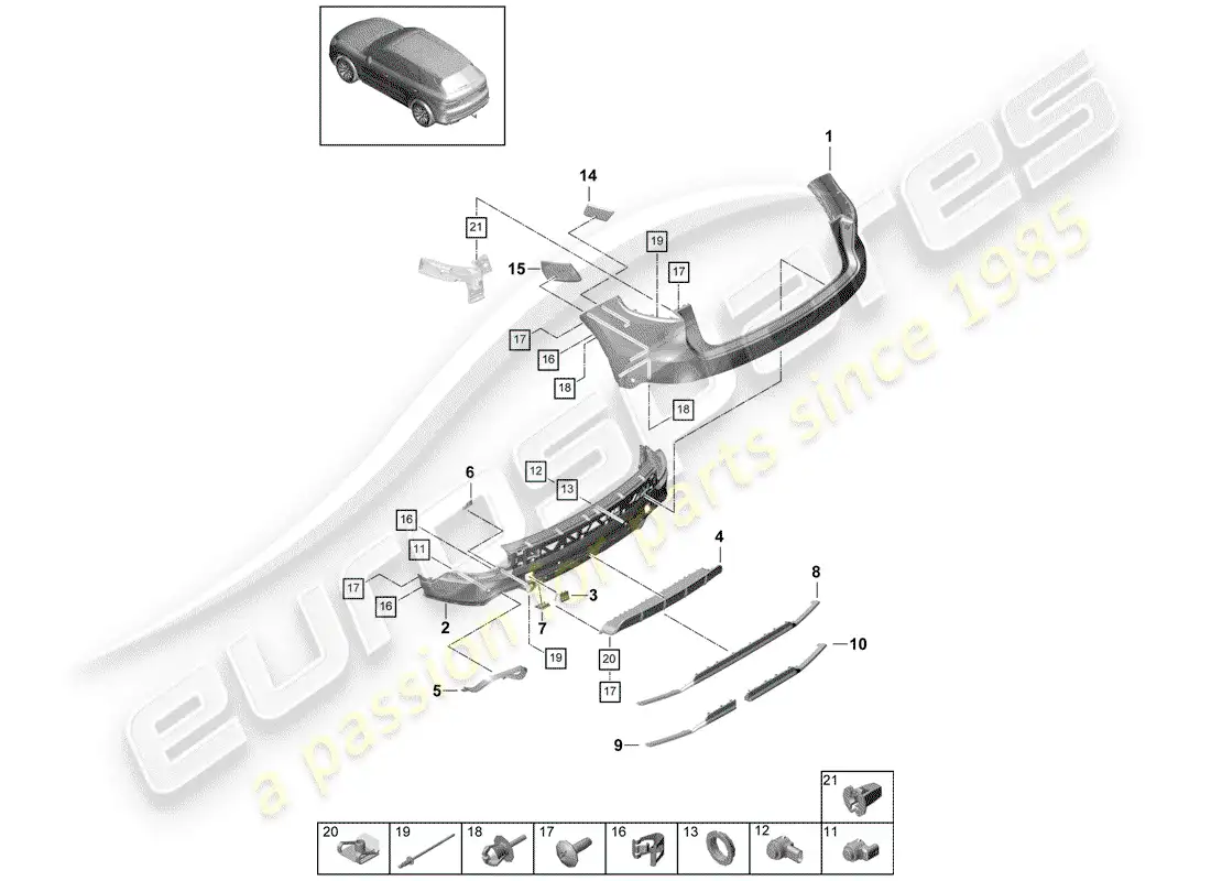 porsche 2019 (cayenne e3 9ya/9yb) parachoque diagrama de piezas