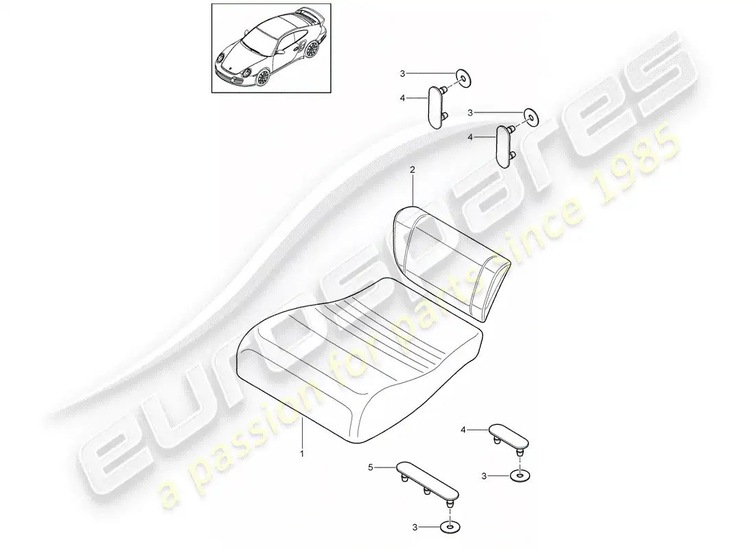 porsche 2009 997-2 turbo / gt2 cojín del asiento trasero diagrama de piezas