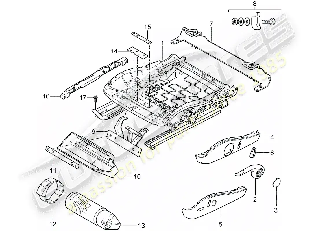 porsche 2011 (997-2 gt3) estructura del asiento diagrama de piezas